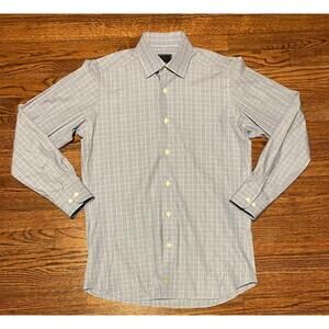 David Donahue Long Sleeve Dress Shirt Men Sz 15.5 (32/33) Trim Blue yellow Check
